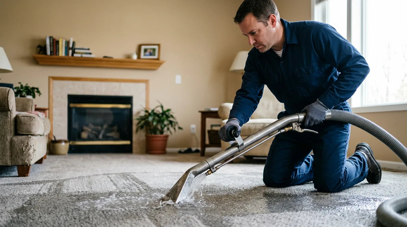 Water damage restoration technician working near Plymouth, IN